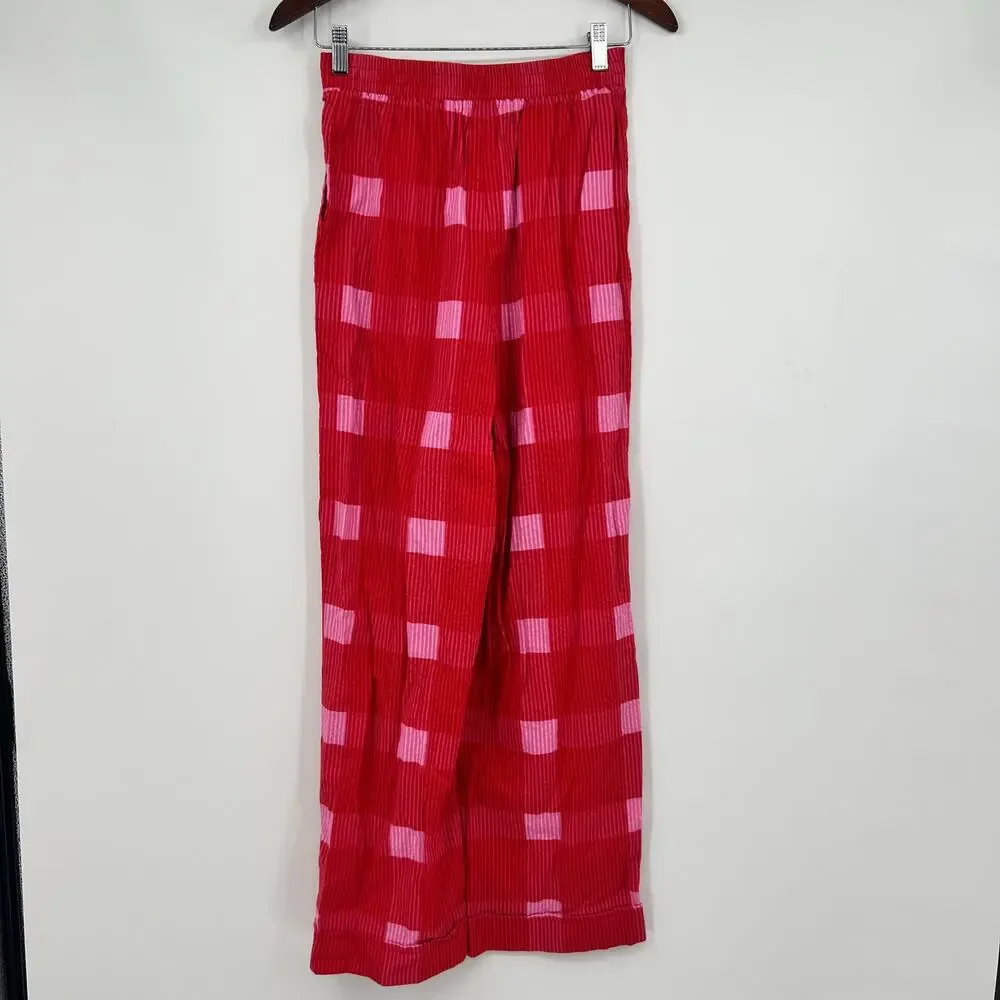 Anthropologie Porridge Red pink Plaid Wide-Leg Pants pockets preppy boho size XS - Picture 3 of 9